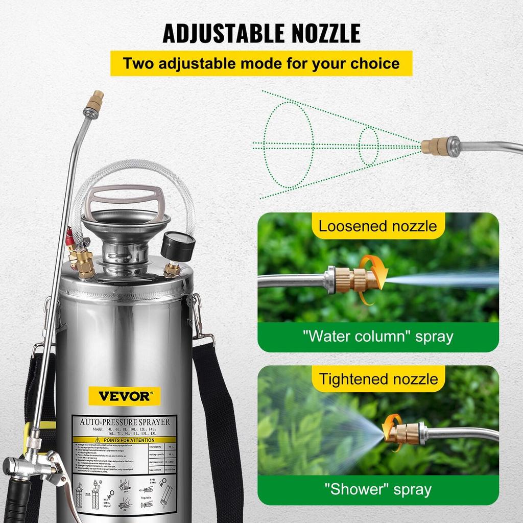 Stainless Steel Sprayer 10L Household Gardening and Floor Cleaning Sprayer, Suitable for the Current Neds of Industry, Agriculture, Commerce, Medicine