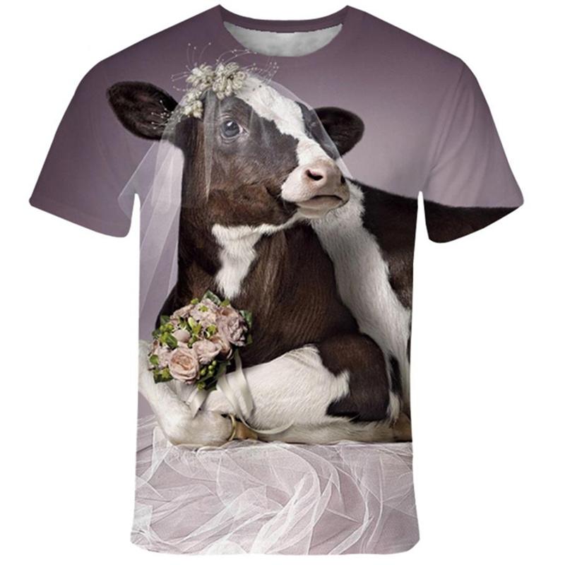 Забавная дизайнерская футболка с изображением коровы, мужская одежда, короткие рукава, футболка с круглым вырезом, 3D-принт, симпатичная ферма животных, повседневные футболки для активного отдыха