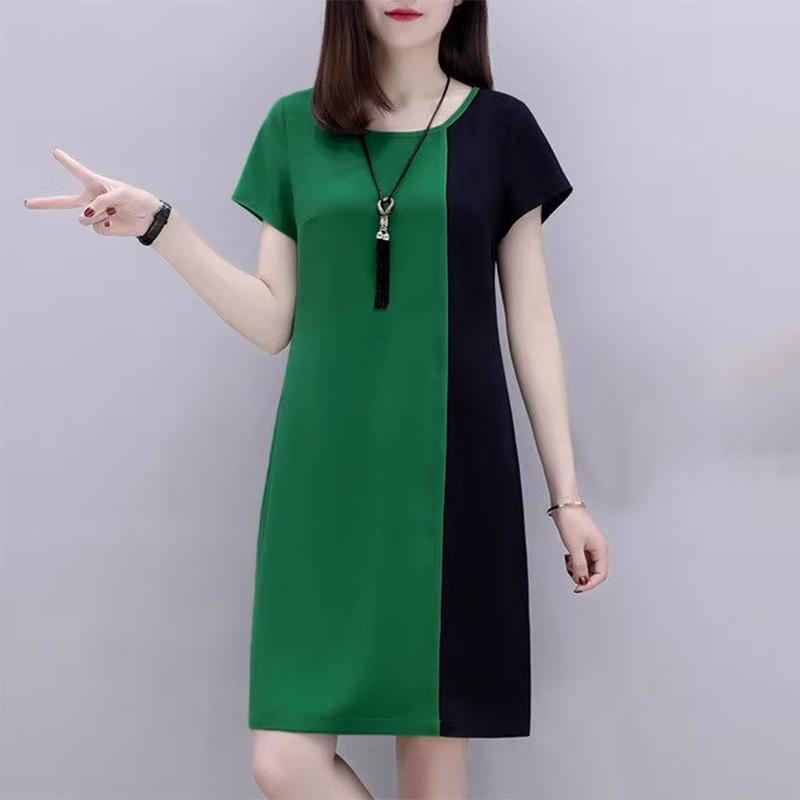 ZANZEA Женское повседневное свободное платье контрастного цвета с коротким рукавом и круглым вырезом