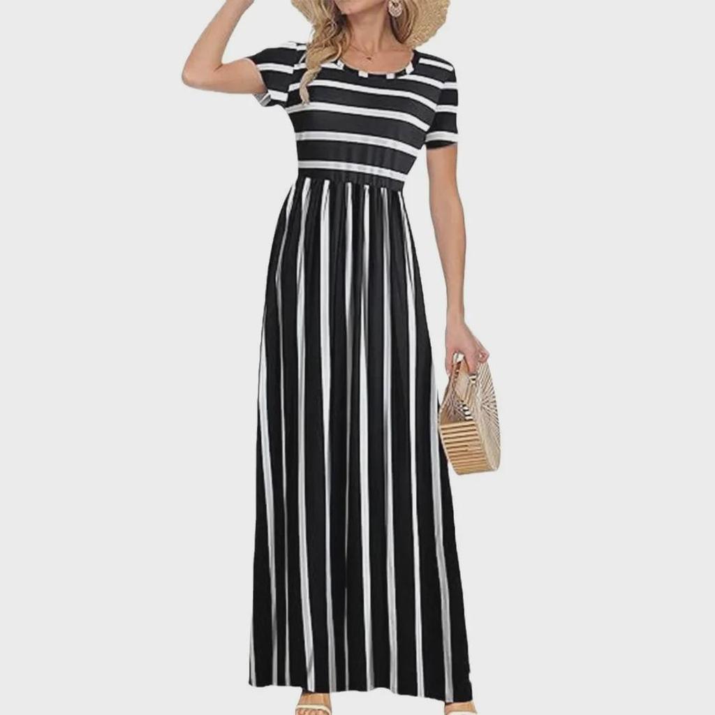 Женское платье макси с короткими рукавами и карманами 2024 года