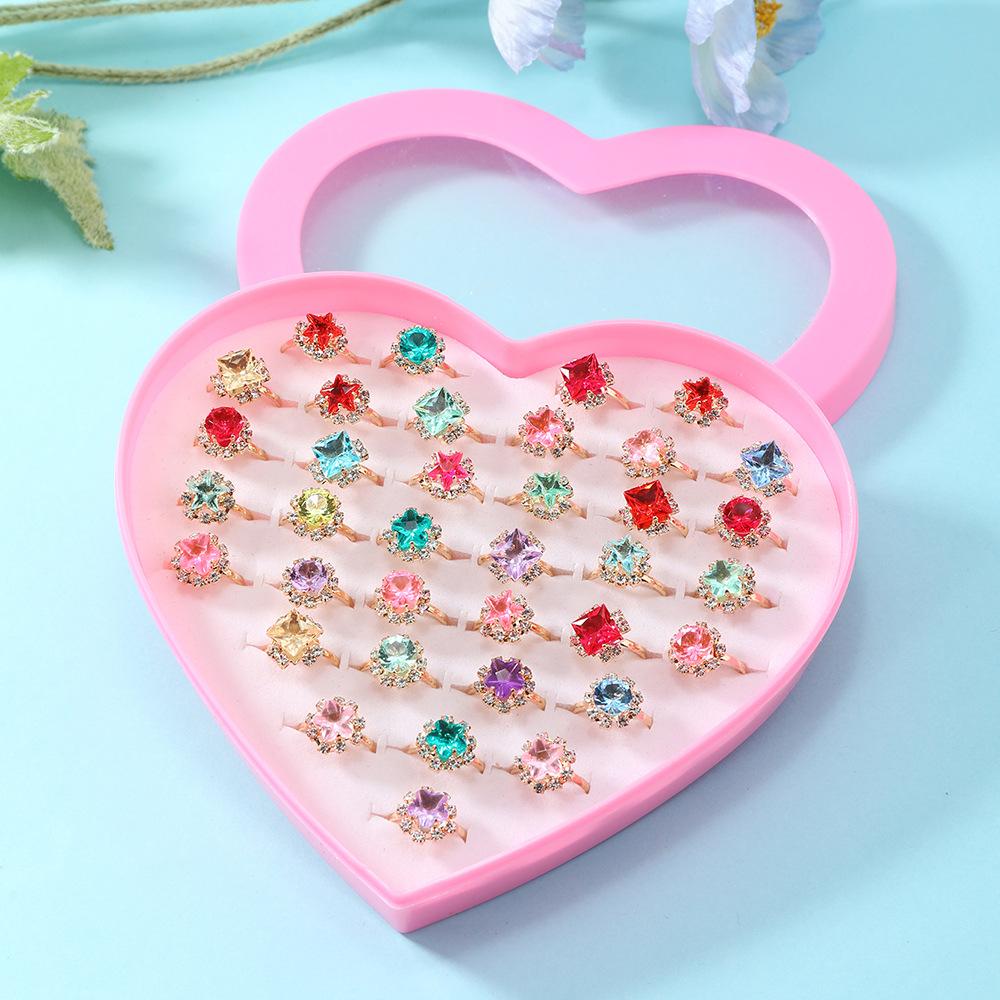 36Pcs Children's ring, zirconium ring, girl's ring, jewelry, accessories, party accessories With box