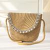 Fashion Diamond Design Straw Bag Knit Texture Half Round Crossbody Handbag Mini Handbag Woven Rattan Messenger Bag Kids Girls
