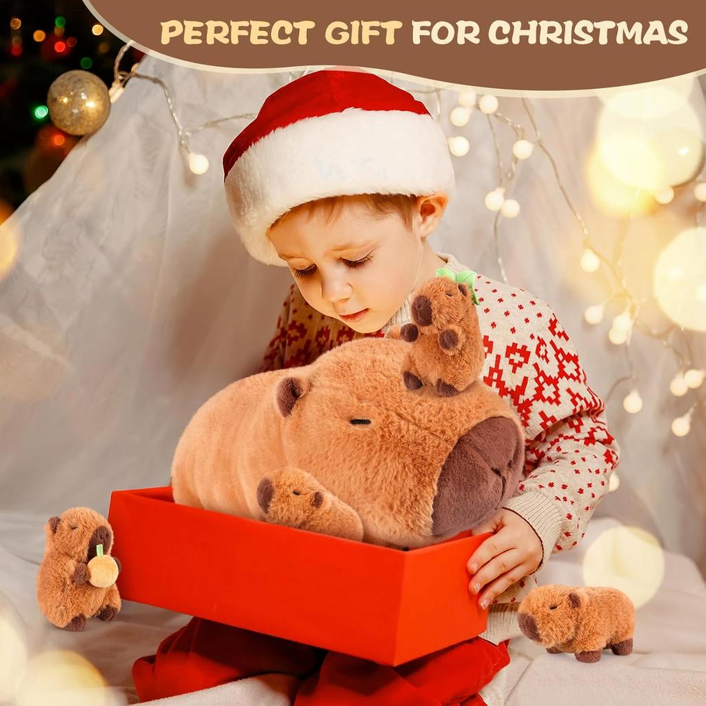 Набор из 5 мягких игрушек капибар с детенышами внутри, 5 шт., плюшевые капибары с мамой и 4 детенышами, плюшевые капибары, милые подарки для девочек от 3 до 8 лет,