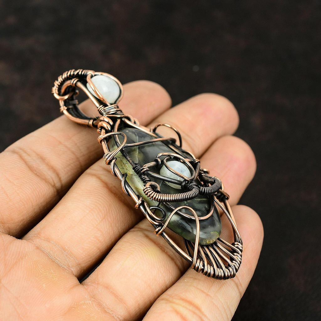 Подвеска из меди с яшмой Пикассо «Сглаз», драгоценный камень, подвеска из медной проволоки, подвеска ручной работы из лунного камня, подарок другу