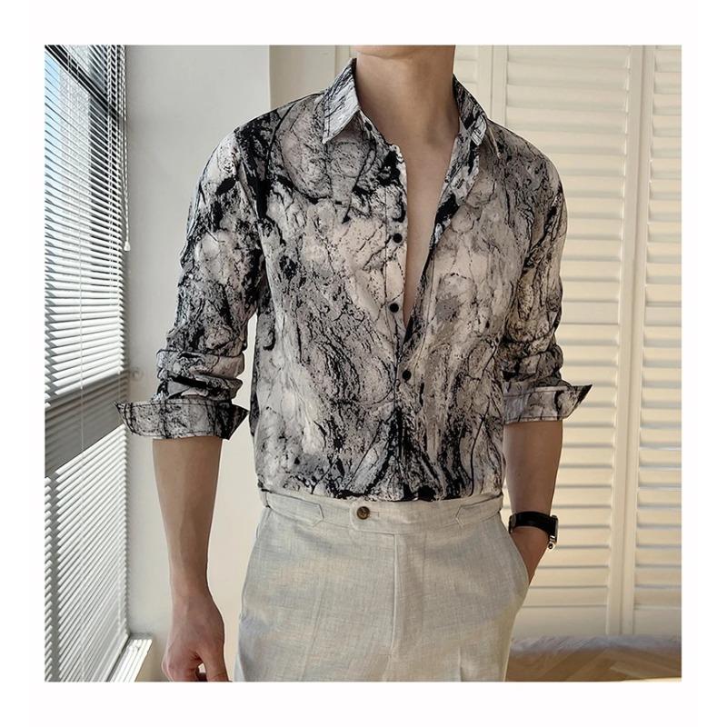Spring Summer Fashion Printing Design Long Sleeve Shirts New Men's Casual Loose Breathable Vacation Versatiles Shirts Tops