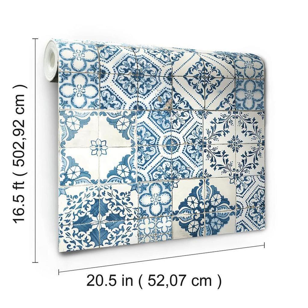 RoomMates Wall Paper Blue Removable Mediterranean Tile 1 Roll 52 X 503cm Japanese Import RMK11083WP [Regular Product]