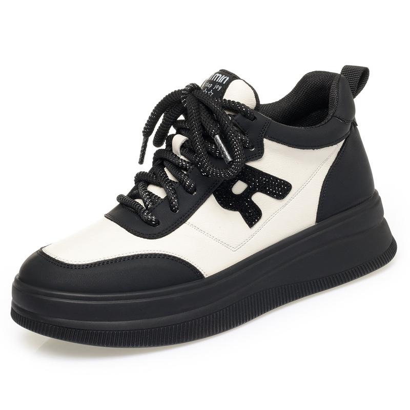 Casual High-top Shoes, Versatile Thick-soled Sneakers, Color-blocked Soft-soled Lightweight Lace-up Short Boots