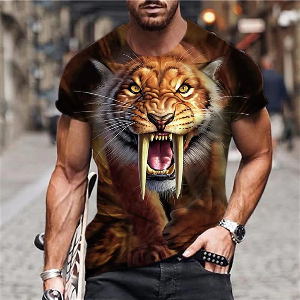 Fashion Men's Round Neck Short Sleeve T-shirt 3D Printed Colorful Hidden Wolf Tee Men's Casual Sport Short Sleeve Streetwear Top