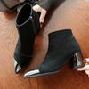 Square Heels Boots Women Winter Chelsea Boots Warm Shoes Pointed Toe Sexy Ladies High Heels Boots Black Shoes