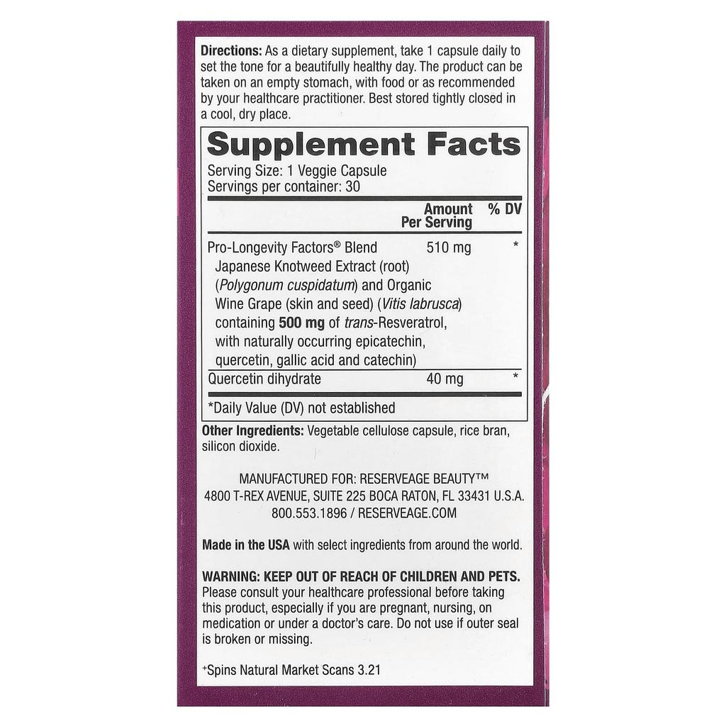 Resveratrol, Trans-Resveratrol, 500Mg, 30 Veggie Capsules