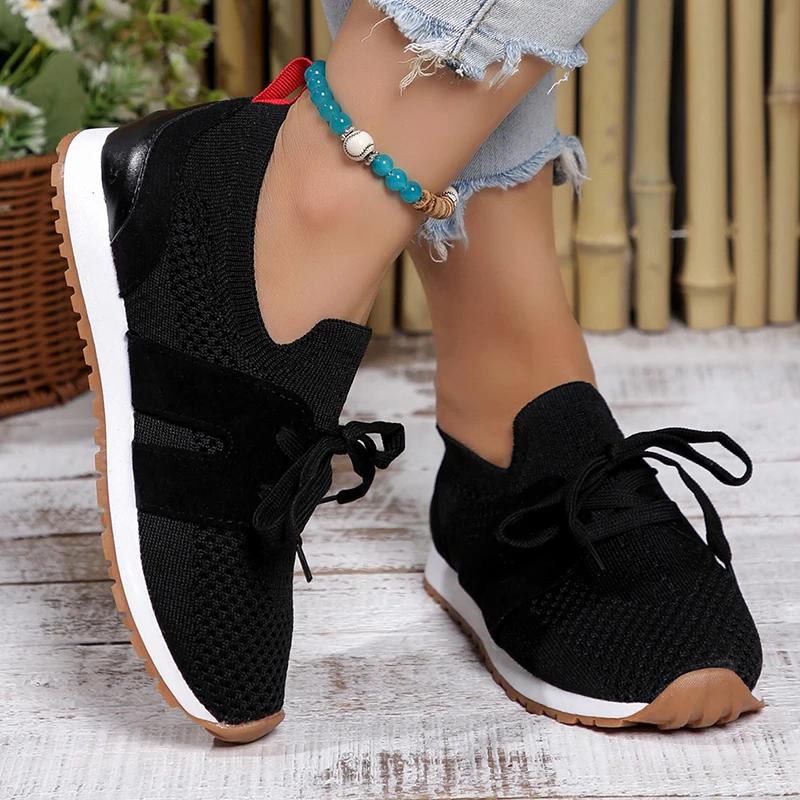 Hot Seller Breathable Mesh Women's Flat Sneakers Lace Up Shallow Soft Bottom Loafers Autumn Comfortable Low Platform Mujer Shoes