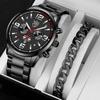 2pcs/set, 1pc Fashion Men's Calendar Luxury Watch Business Stainless Steel Strap Wrist Watch & 1pc Bracelet
