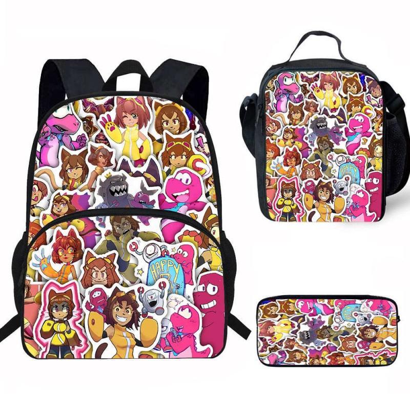 Kids School Backpack Set With Lunch Bag Pencil Case - Cartoon Print Lightweight Ergonomic Design Grade 1-2 Students