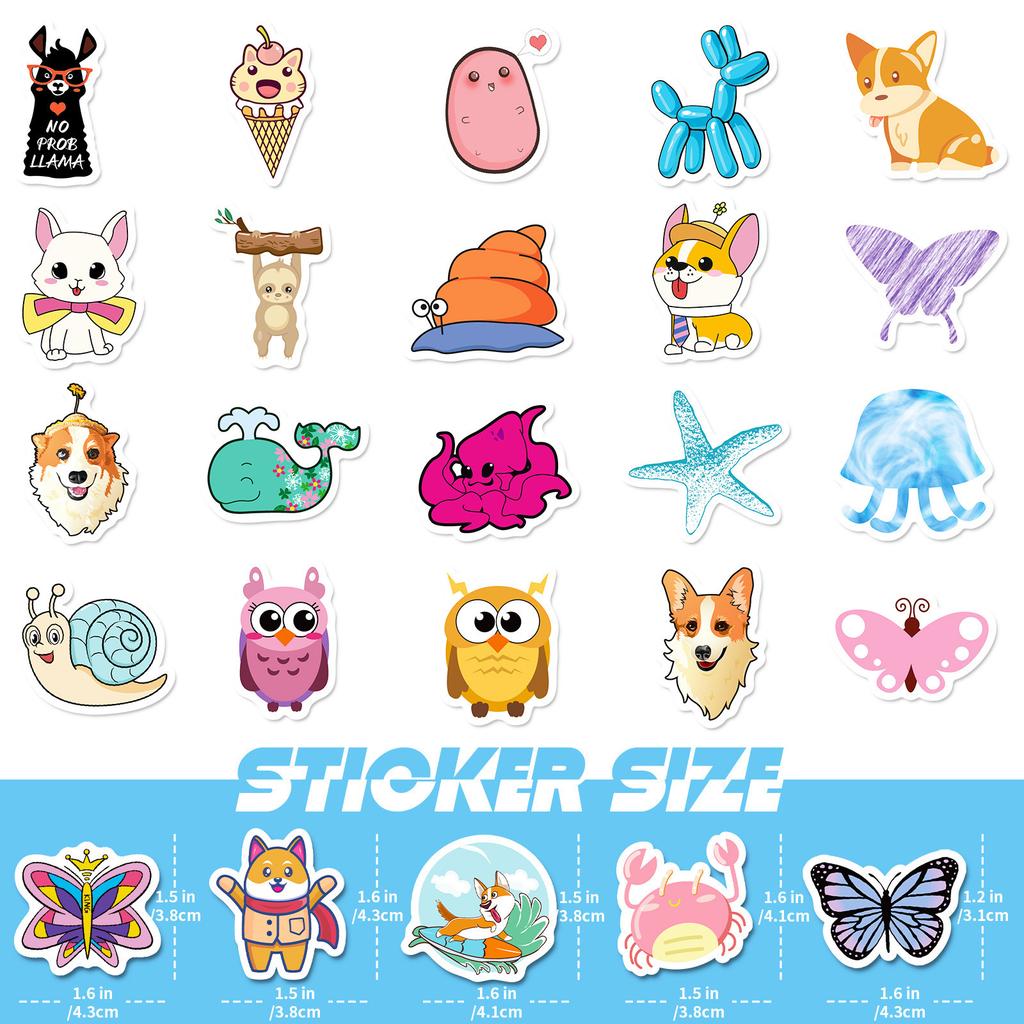 100 Small Size 4cm American Small Animal Stickers Cartoon Cute Laptop Skateboard Water Cup Suitcase Stickers
