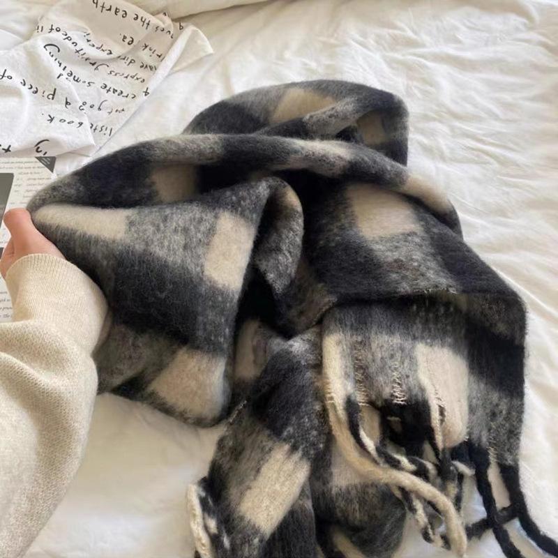 Plaid Collection~ Korean Plaid Fringed Ins Scarf Female Autumn And Winter Students Warm Atmosphere Scarf