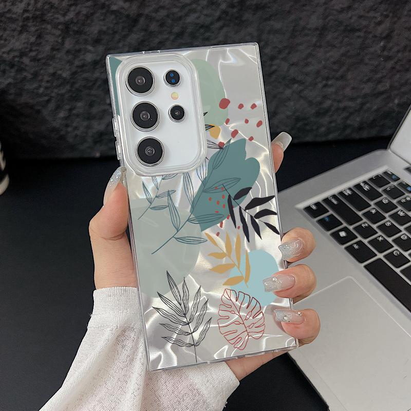 Цветочный узор блестящий тонкий жесткий чехол для задней панели из поликарбоната для Samsung S25 Ultra S24 FE S23 A36 A56 A16 A55 перо сверкающий ударопрочный чехол для телефона из ТПУ с мягким краем