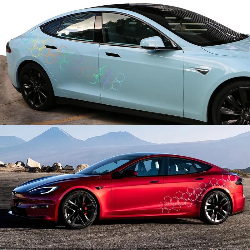 Creative Honeycomb Open Styling Sticker For Tesla Model 3 2016-2024 Highland Model Y X S Car Body Side Sticker Tuning Decoration