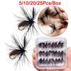 5/10/20/25Pcs/Box Black Fly Peacock Feather Wings Fly Fishing for Trout Bait Size #10 Flies Artificial Insect Bait Lure