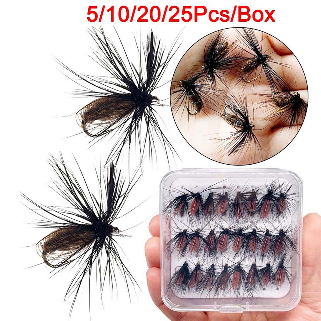 5/10/20/25Pcs/Box Black Fly Peacock Feather Wings Fly Fishing for Trout Bait Size #10 Flies Artificial Insect Bait Lure