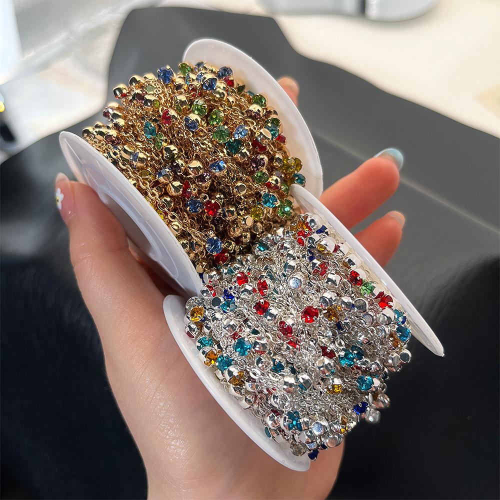 0.5M 1M Shiny Colorful Crystal Charm Taseel Beads Copper Chain DIY Necklace Bracelet Beaded Chains Women Jewelry Making Supplies