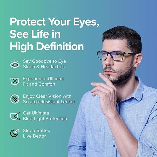 Intellilens | Компьютерные очки Zero Power Blue Cut | Антибликовое покрытие, легкие | Защита от ультрафиолета | Унисекс | Серебристый | Квадратный | Средний