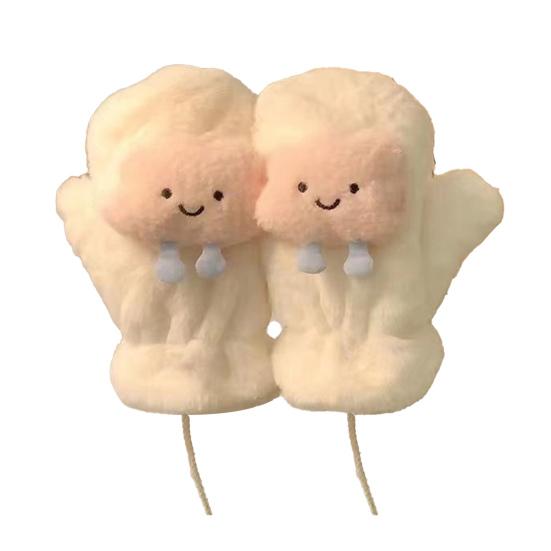 Winter Fuzzy Gloves Women Cartoon Warm Gloves Cute Thickened Fleece Lined Gloves for Indoor Outdoor Exercise Driving