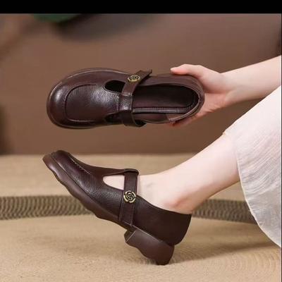 Женские туфли на плоской подошве в иностранном стиле, новые осенние 2025 года, универсальные туфли из кожи с круглым носком и неглубоким вырезом для работы