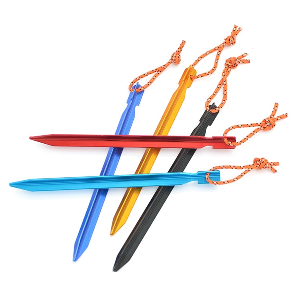 10Pcs Aluminum Alloy Heavy-Duty Camping Tent Pegs with Wind Rope Outdoor Ground Anchors Nails for Tent Stakes