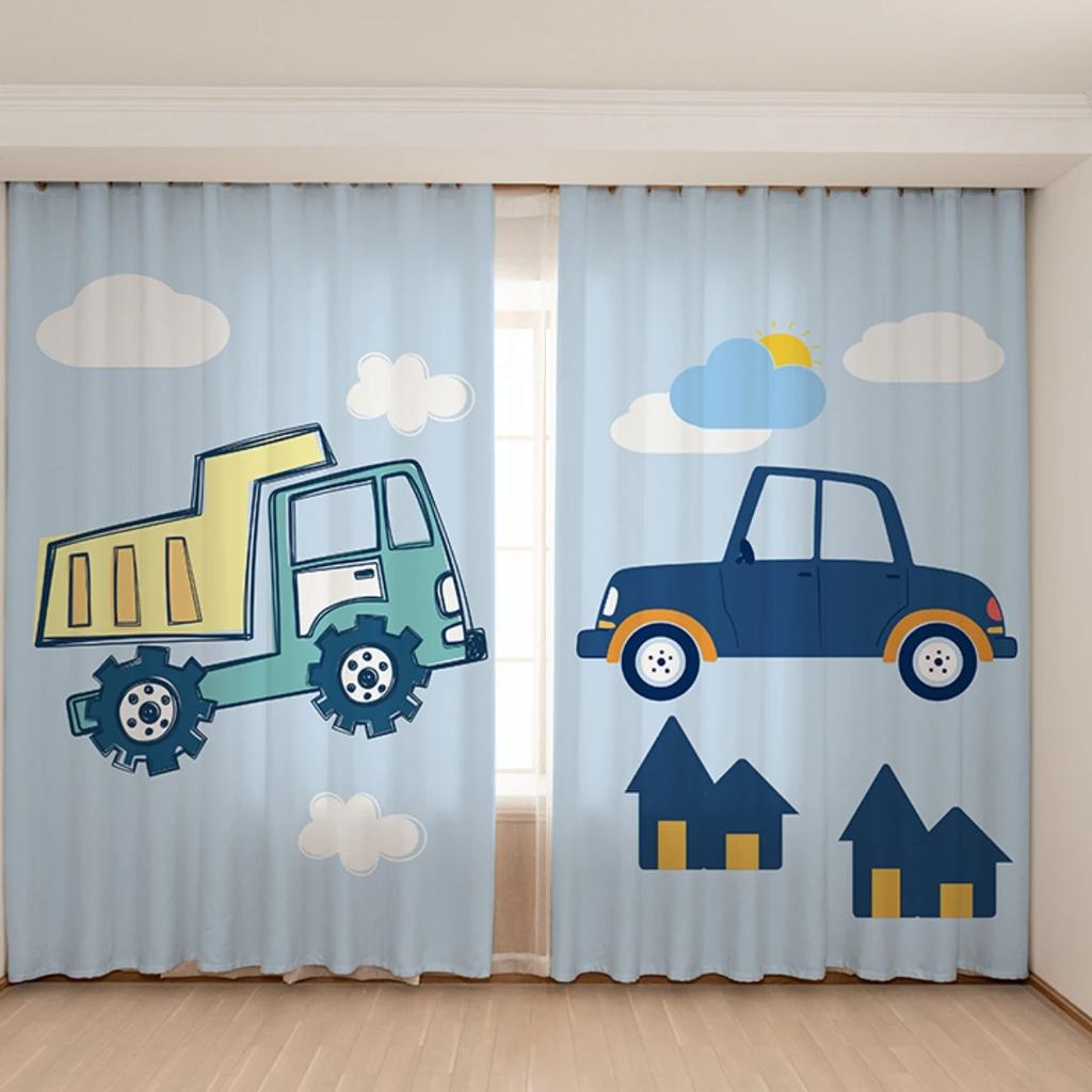 Новая симпатичная синяя желтая игрушечная машинка-экскаватор занавеска для детской комнаты, спальни для мальчиков, окна детской комнаты, 2 панели, высокое затемнение, новый узор