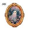 3D Refrigerator Magnet Halloween Ghost Fridge Magnet, Vintage Oval Frame Metal Surface Decorations Wooden Kitchen Decoration Accessories, Party Favors