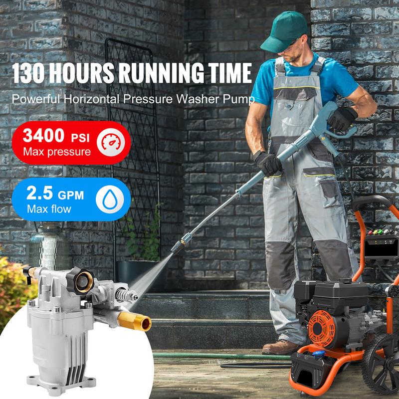 SucceBuy Насос для мойки высокого давления с валом 3/4", горизонтальный, 3400 PSI, 2,5 GPM, сменный комплект насосов, совместимый с Honda RYOBI