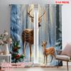 2pcs,2D Plane Printing Print Curtains Deer Family Winter Forest (3) Versatile Polyester Fabric (without Rod) Outdoor Decorations