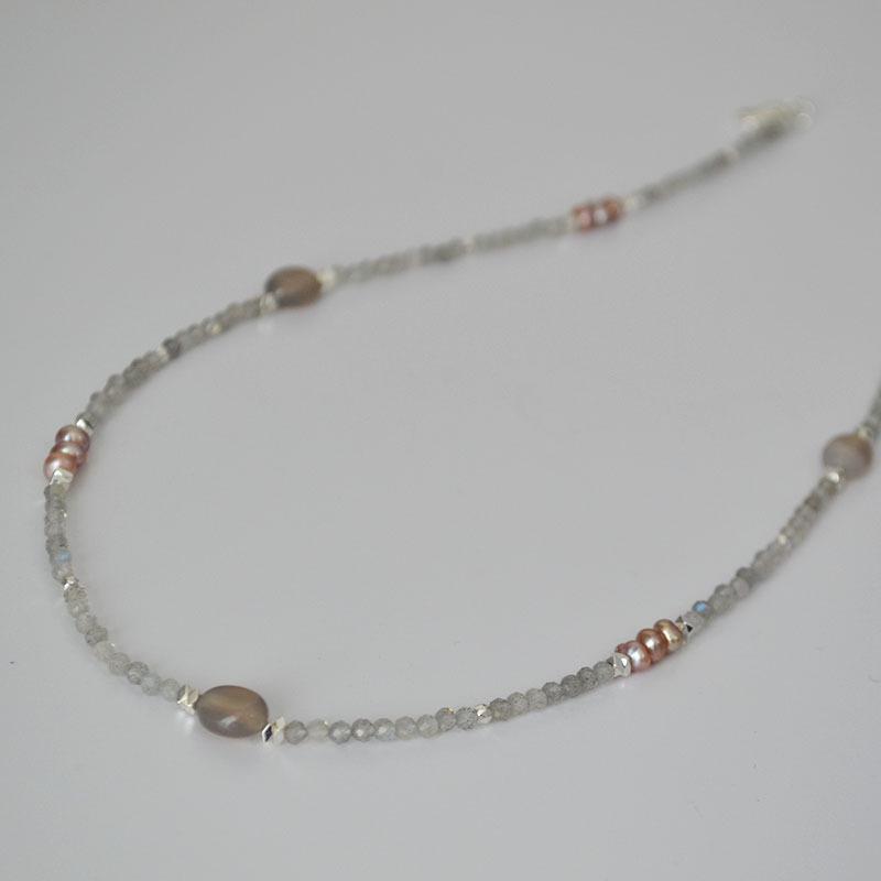 Элегантное ожерелье из французского ретро-серого лабрадорита и пресноводного жемчуга