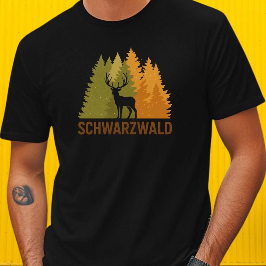 Mens Black Forest Motif Cotton T-Shirt Size S to 5XL-