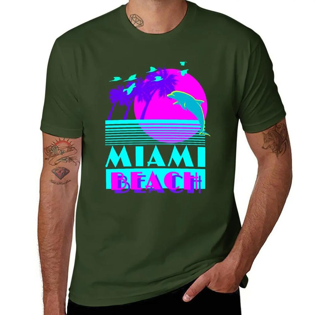 New Miami Beach Dolphin Retro T-Shirt black t shirts custom t shirts Short sleeve designer t shirt men