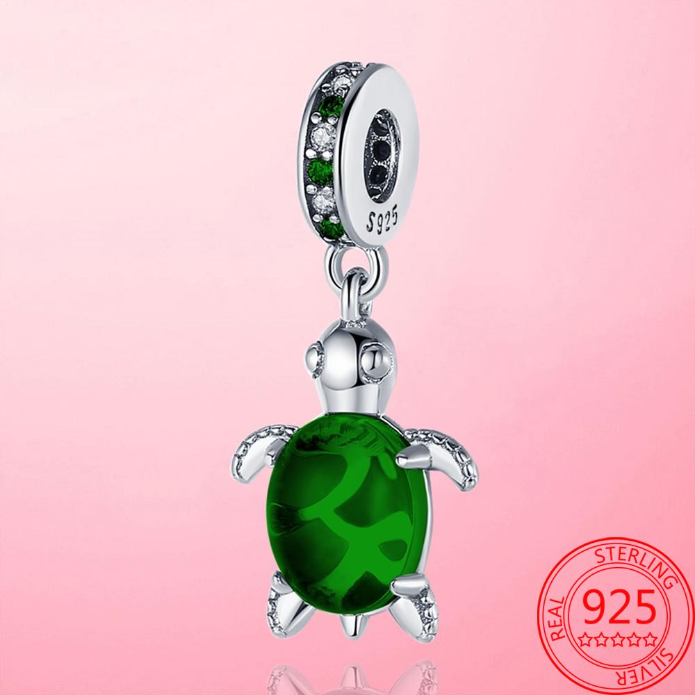 Fine 925 Sterling Silver Green Murano Glass Turtle Fit Fashion Bracelet Silver Jewelry Gift