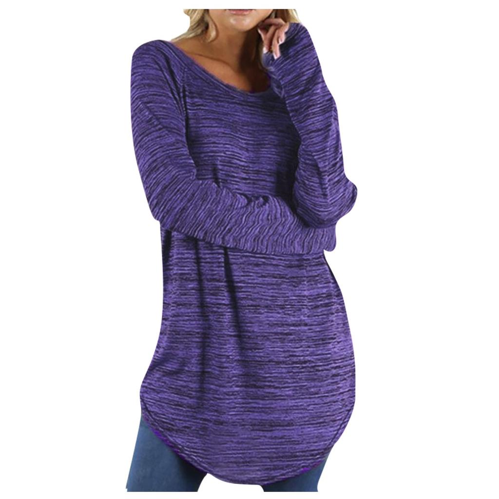 Women's Fashion Blouse Plus Size Solid Long Slim T-Shirt Long Sleeve Top