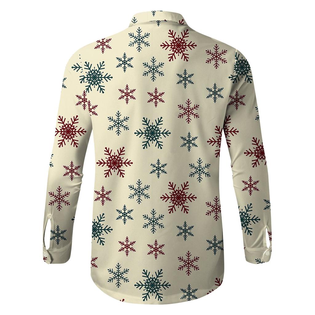 Men's Fashion Casual Christmas Print Long Sleeve Buttons Lapel Shirts Tops