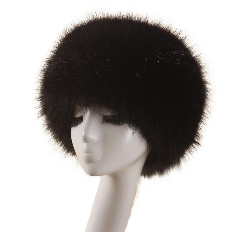 Imitation fox fur round flat top imitation fur hat thickened autumn and winter fluff Russian Mongolian hat thermal ear protection hat