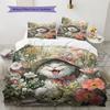 Cat with Vintage Hat  Pattern Bedding Quilt Set  Home Decoration  Gift (1 * duvet cover + 2 * pillowcase, without core)