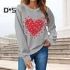 Женская толстовка с капюшоном на День святого Валентина, женская толстовка с принтом в виде сердца, круглый вырез, длинный рукав, свободный пуловер, топы