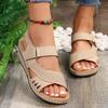 New Large Size Fish Mouth Casual Sandals Roman Slope Heel Sandals Women's Velcro Sandals