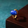 Gold-Plated Natural Chalcedony Open Ring - Simple, Hollow Design for Women's Style