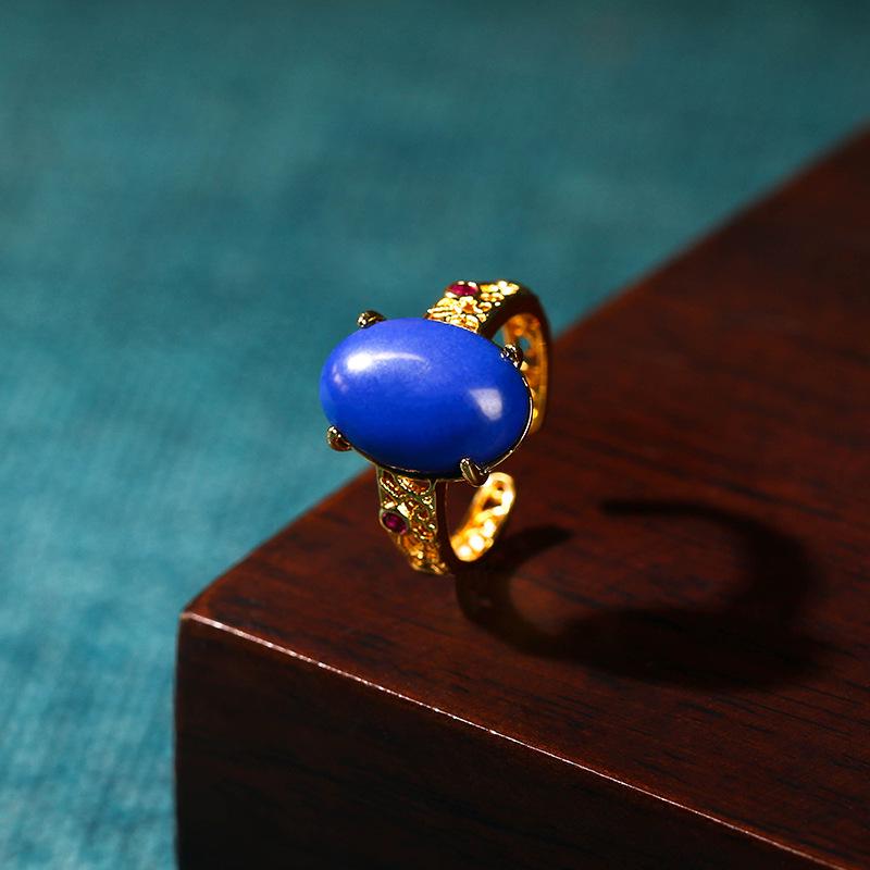 Открытое кольцо из натурального халцедона с золотым покрытием - Простое, полое кольцо для женского стиля