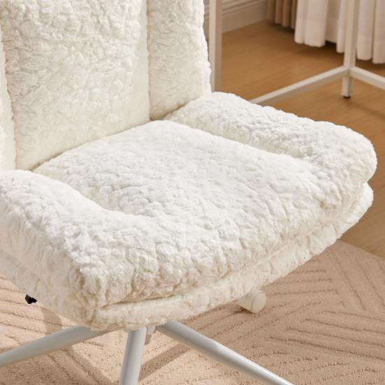 Manicure Chair 26.4 Inch Seat Office Chair Artificial Rabbit Hair Home with Swivel Metal Base Adjustable Desk Vanity (Cream)