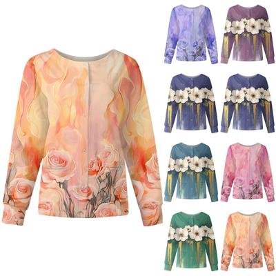 Женский повседневный однобортный однобортный защитная одежда с длинными рукавами и цветочным принтом, кардиган, топ