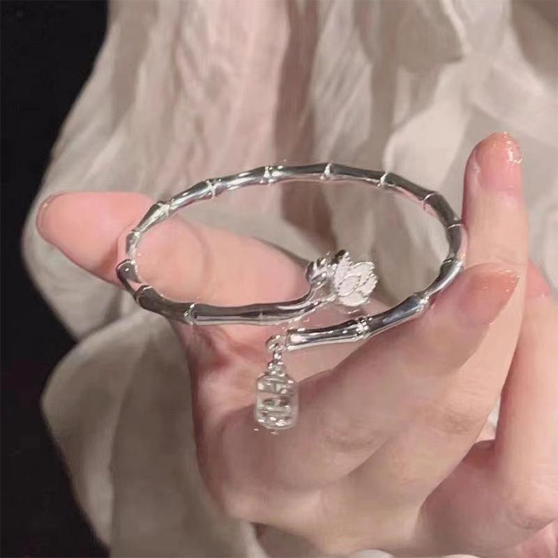 Регулируемый браслет Lucky Blessing Bamboo Lotus Silver Color Hollow Letter