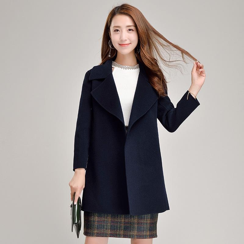 Двустороннее кашемировое пальто женское облегающее среднее и длинное корейская версия талии двухстороннее шерстяное пальто тонкое маленькое шерстяное пальто