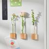 Fridge Magnet Vase Clear Glass Tube Vase with Wooden Base Magnetic