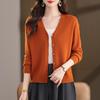 Женский кардиган из 100% шерсти с V-образным вырезом - Весна/Осень 2025, Длинный рукав, Маленький размер, Легкий свитер